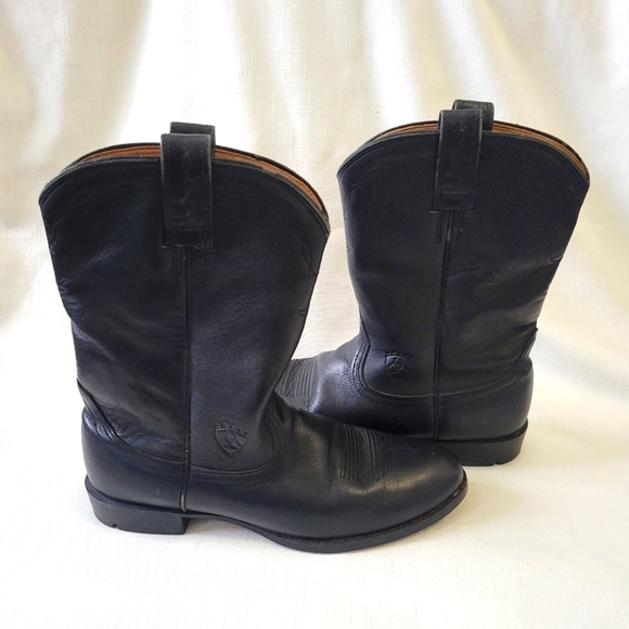 Mens Ariat Heritage Black Leather Roper Boots Size 8.5B - Picture 2 of 16
